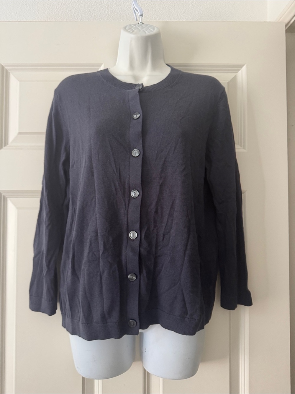 NWT Loft Button-Front Cotton Cardigan 3/4 sleeve in Midnight Slate size M